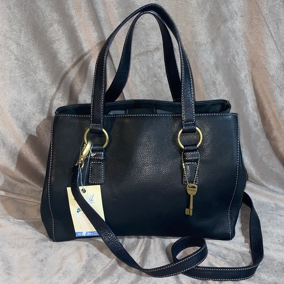 🆕 Fossil Castlehill Satchel Pebble Black Leather Handbag - Picture 1 of 16